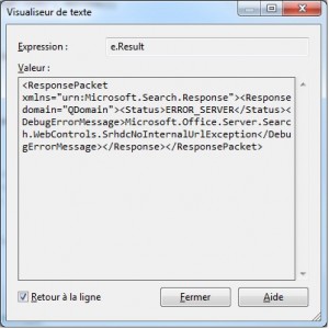 Erreur Search Server 2010 Microsoft.Office.Server.Search.WebControls.SrhdcNoInternalUrlException