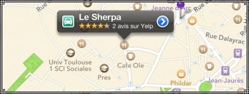 iOs6 - Plans - iphone 5 et Yelp - Toulouse