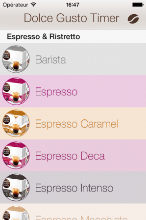 Dolce Gusto Timer iOs - Cafés